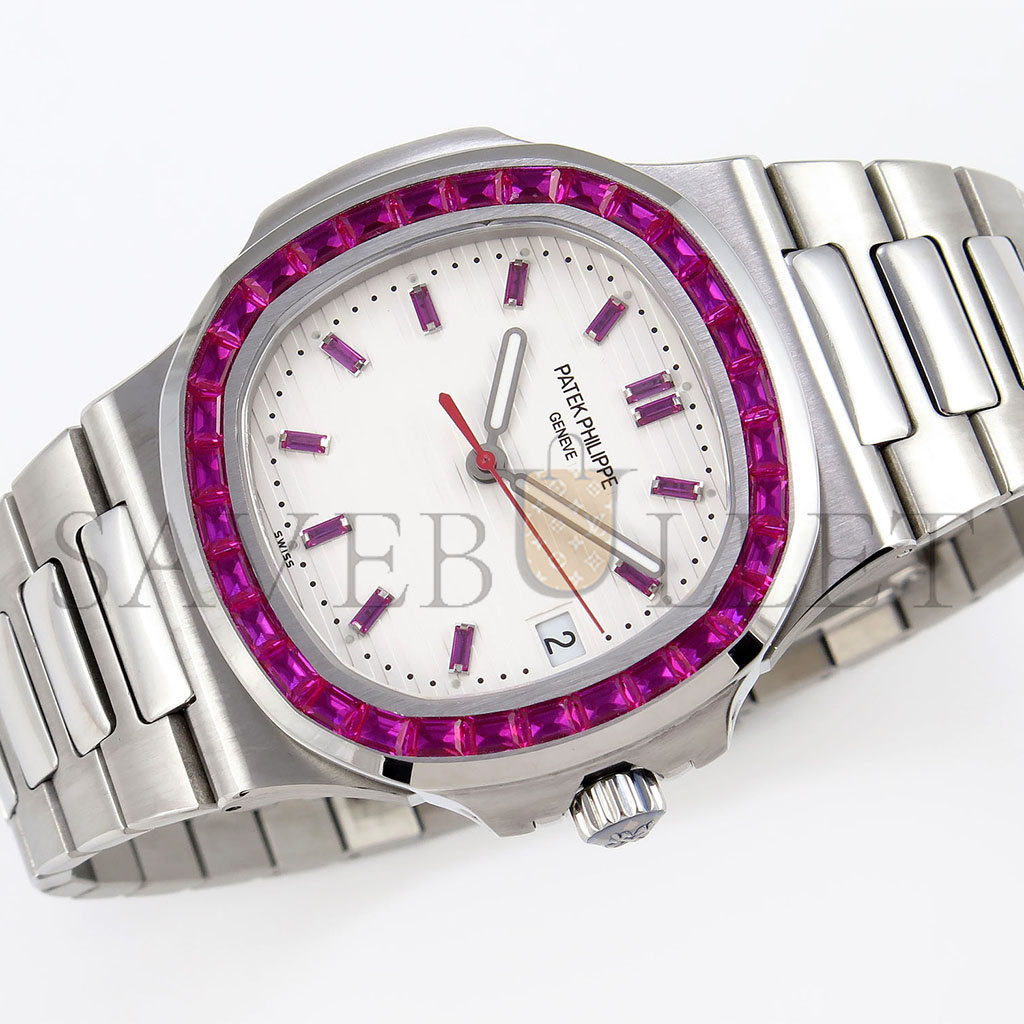p**ek ph**ppe nautilus edition white dial purple Di*m*nds bezel on watch 5711p